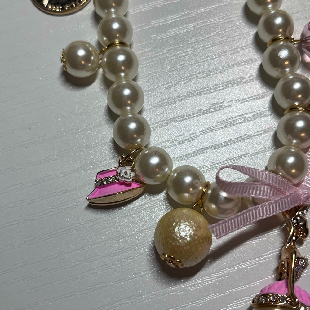 Chunky Long Pearl Beaded Fashion Necklace with Ballerina Pendant & Charms - Picture 8 of 15